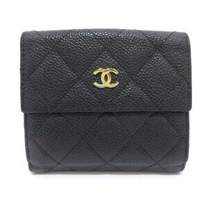CHANEL Matelasse Black Calfskin Double-hook Wallet 611-072525